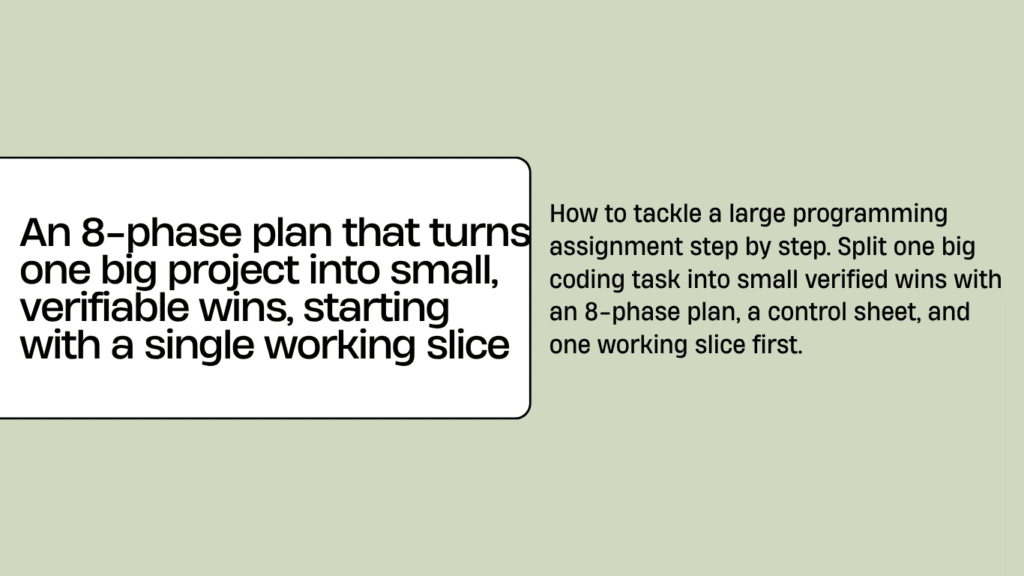 How to tackle a large programming assignment step by step, an 8-phase plan from control sheet to submission.