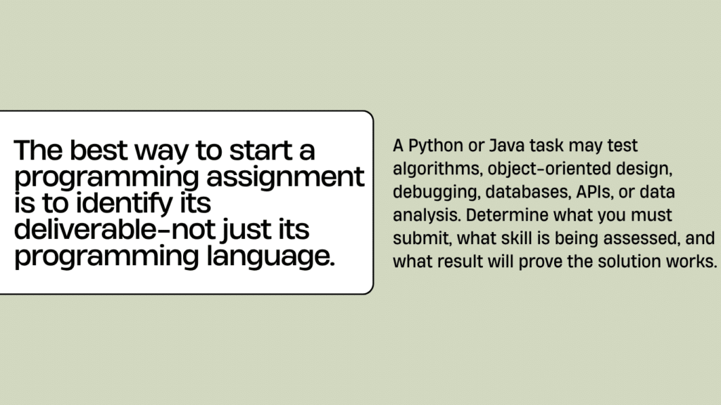 Identify a programming assignment by its deliverable and assessed skill